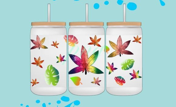Leaves Glass Can Wrap Png 16oz Libbey
