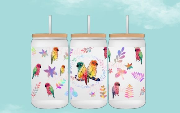 Parrot 16oz Libbey Glass Can Bird Wrap Design