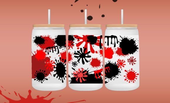 Red Black Splashes Png 16oz Glass Can